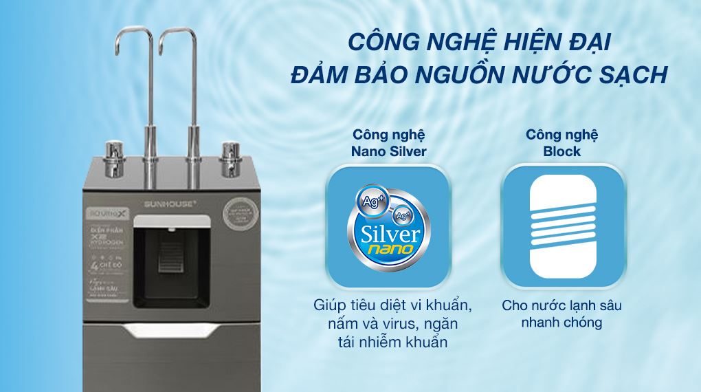 Máy lọc nước RO nóng nguội lạnh Hydrogen Sunhouse UltraX SHA76658SH 11 lõi sử dụng công nghệ hiện đại, tiết kiệm điện năng