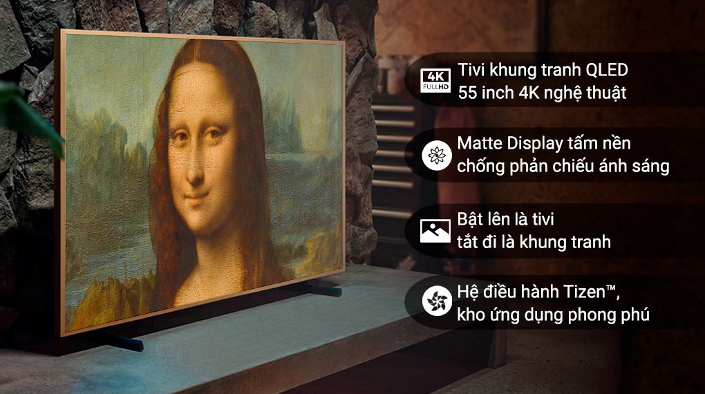 Smart Tivi Khung Tranh The Frame QLED Samsung AI 4K 55 inch QA55LS03B với thiết kế khung tranh có thể tuỳ ý thay đổi
