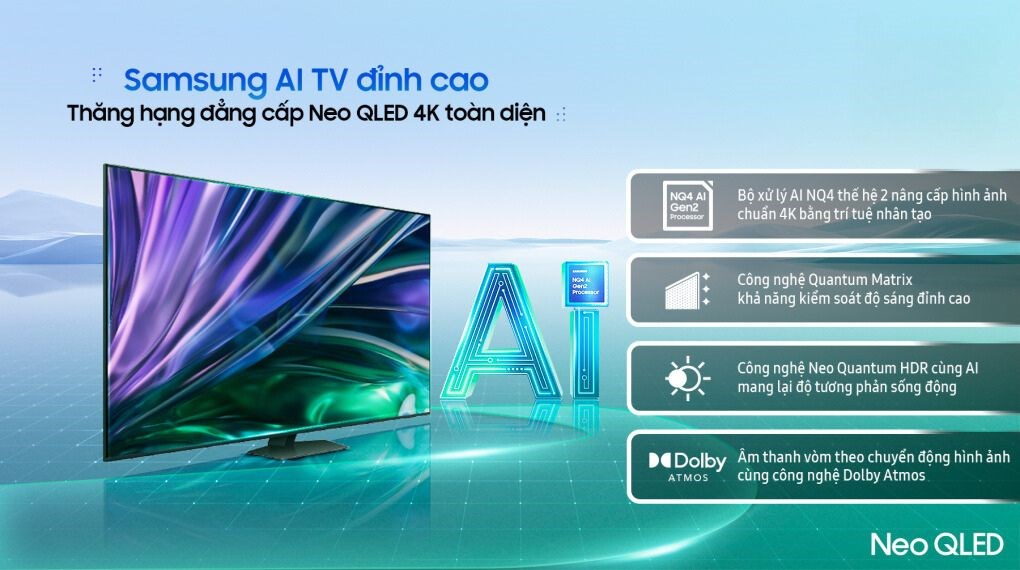 Smart Tivi Neo QLED Samsung AI 4K 65 inch QA65QN85D sở hữu kích thước màn hình lớn và độ phân giải 8K sắc nét