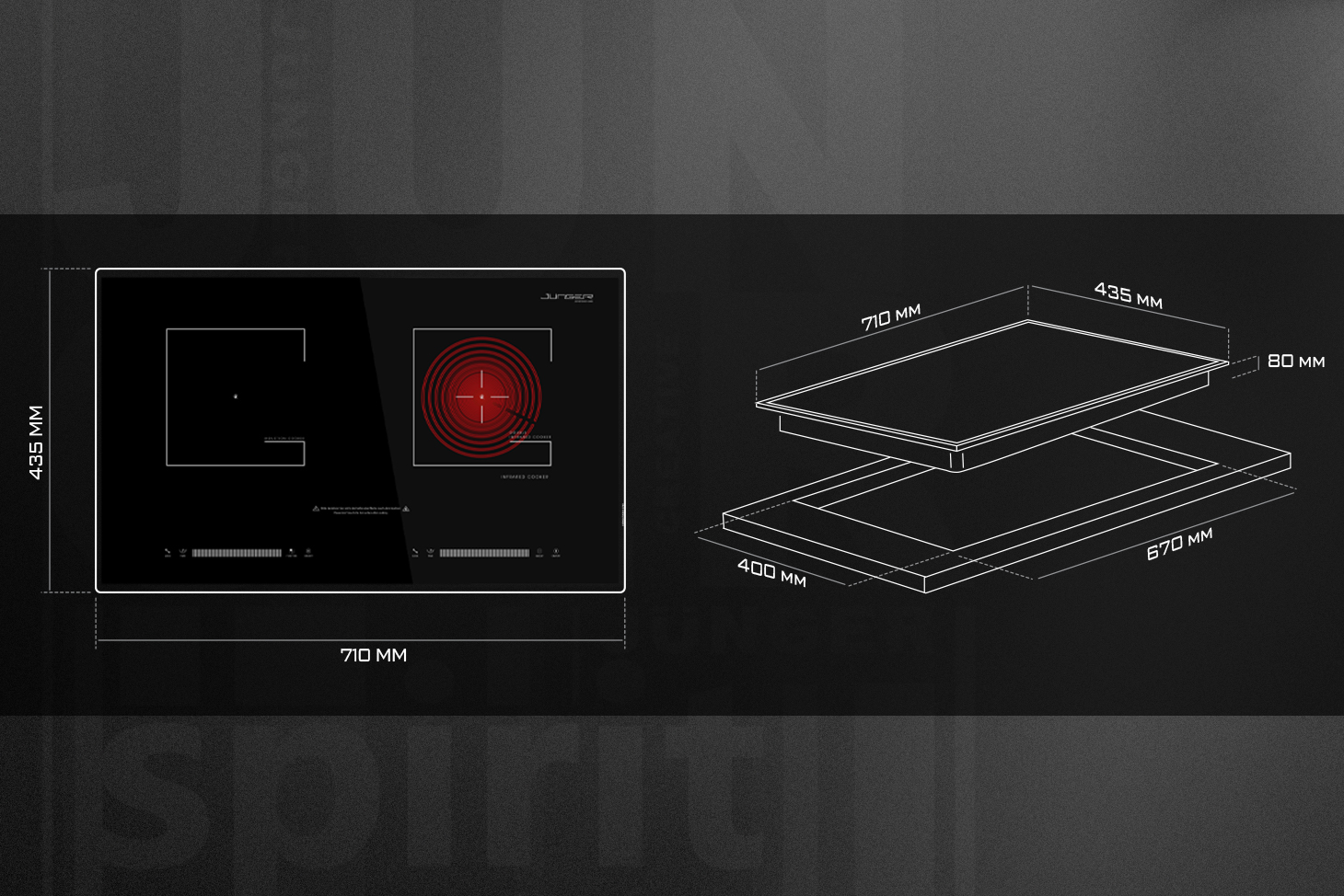 Bếp từ hồng ngoại lắp âm Junger SIS-66 có 2 vùng nấu từ và vùng hồng ngoại, phục vụ cho những nhu cầu nấu nướng khác nhau