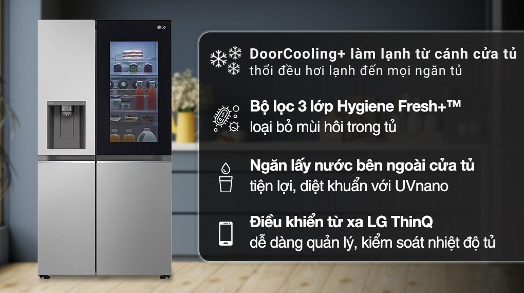 Tủ lạnh LG Inverter 635 lít Side By Side InstaView GR-G257SV thiết kế thời thượng, đa dạng tính năng thông minh