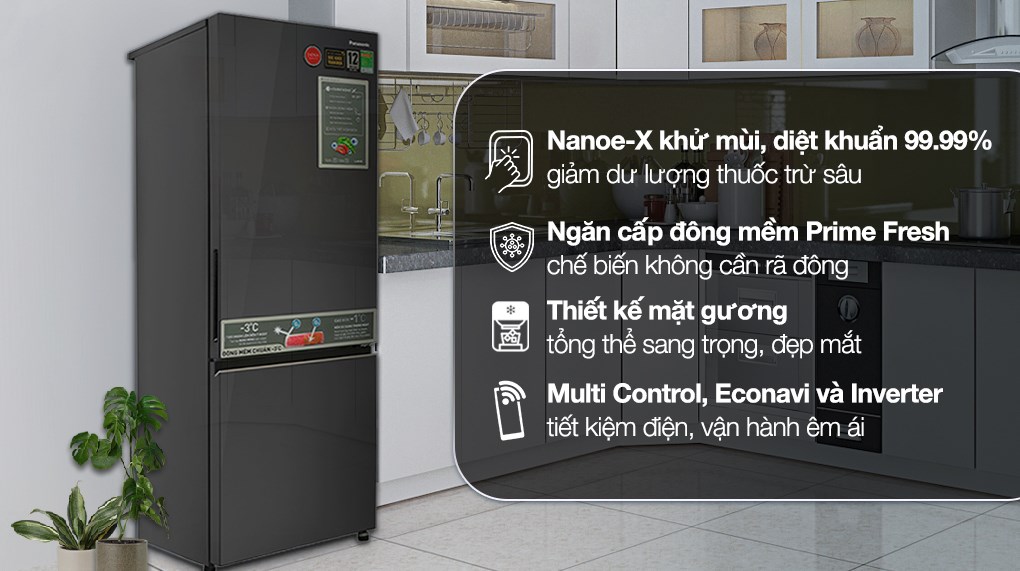 Tủ lạnh Panasonic Inverter 325 lít NR-BC361VGMV trang bị ngăn cấp đông mềm thế hệ mới Prime Fresh bảo quản thực phẩm không cần rã đông