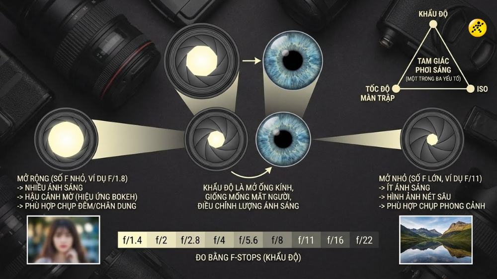 Khẩu độ (Aperture) l&agrave; độ mở của ống k&iacute;nh