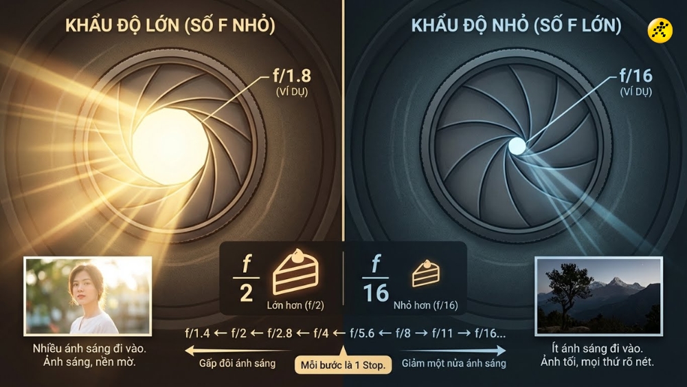 Số f c&agrave;ng NHỎ th&igrave; khẩu độ mở c&agrave;ng LỚN