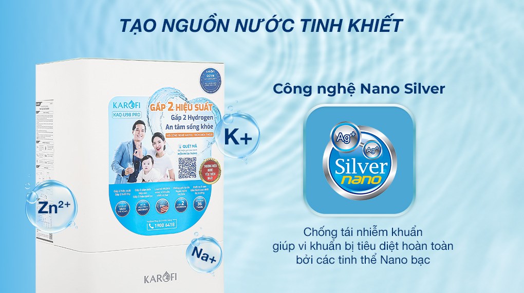 Máy lọc nước RO Hydrogen Karofi KAQ-U98 Pro 10 lõi có thể tạo nguồn nước tinh khiết dùng được ngay
