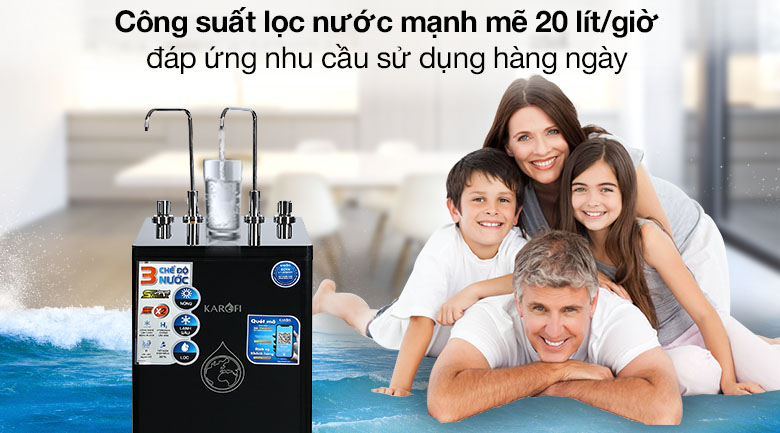 Máy lọc nước Karofi 11 lõi có bình chứa dung tích 8 lít đáp ứng nhu cầu lấy nước liên tục