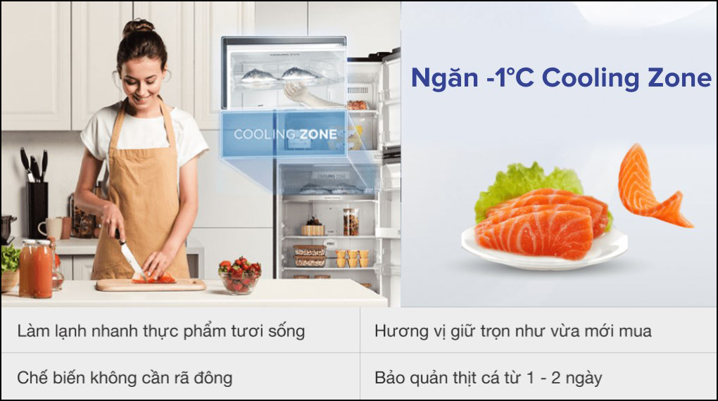 Ngăn cấp đông mềm Cooling Zone trên tủ lạnh Toshiba Inverter 407 lít GR-RT535WE-PMV(06)-MG