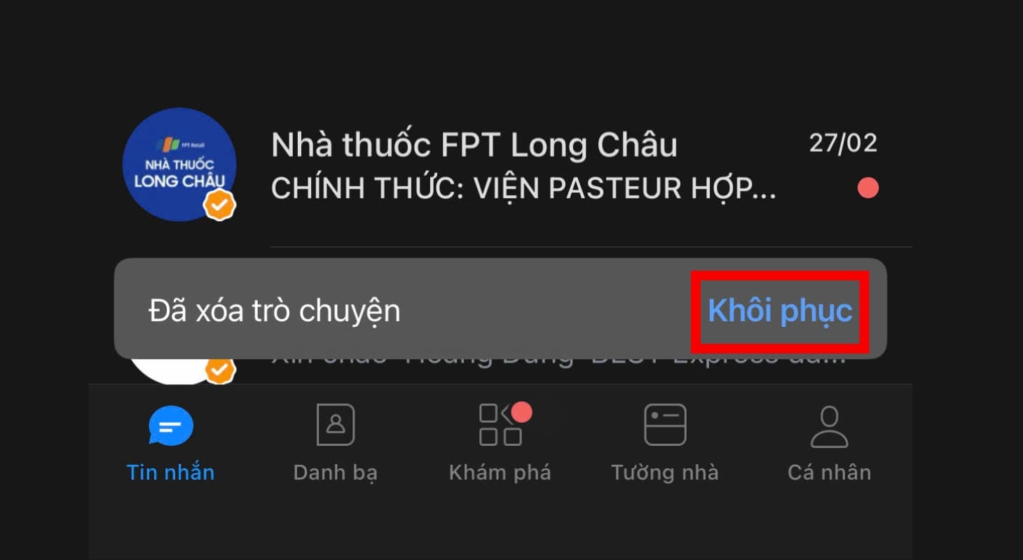 Khôi phục cuộc trò chuyện vừa xóa trên Zalo