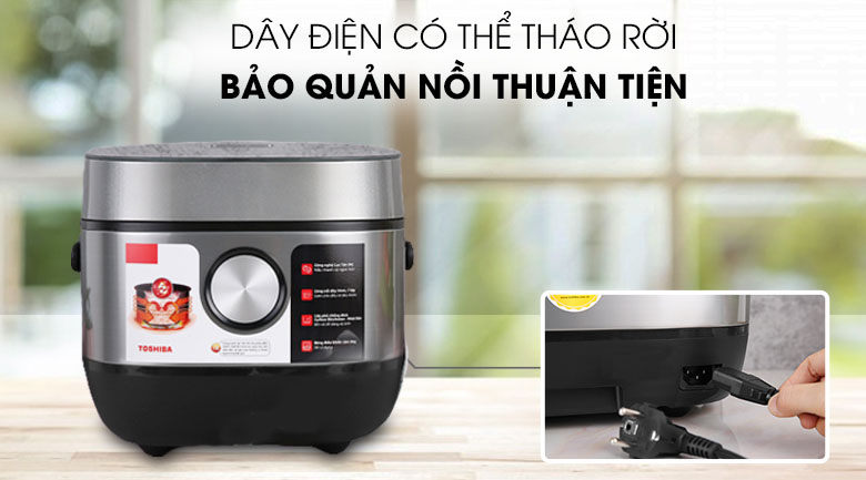 Nồi cơm điện cao tần Toshiba 1.8 lít RC-18IP1PV thiết kế sang trọng với màu bạc đậm tạo ấn tượng cho không gian