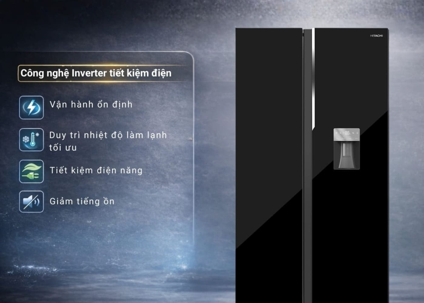 Tủ lạnh Hitachi Inverter 529 lít Side By Side HRSN9563DWDXVN trang bị công nghệ inverter giúp tiết kiệm điện hiệu quả