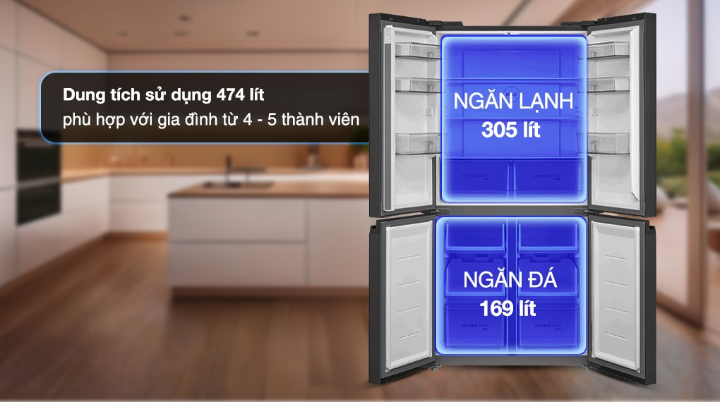 Tủ lạnh Toshiba Inverter 474 lít Multi Door GR-RF611WI-PGV(22)-XK thuộc kiểu từ nhiều cửa sở hữu dung tích 474 lít phù hợp cho gia đình đông thành viên