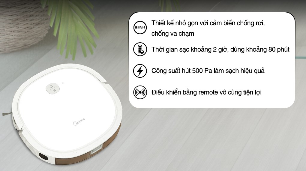 Robot hút bụi Midea M3L sở hữu thiết kế nhỏ gọn, hỗ trợ làm sạch hầu hết mọi ngóc ngách trong nhà