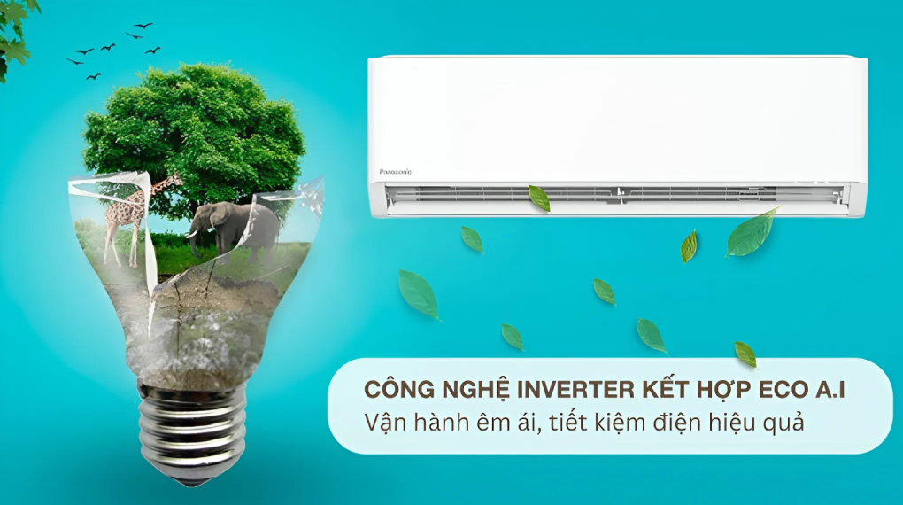 Chế độ Eco tích hợp AI trên máy lạnh Panasonic Inverter 1.5 HP CU/CS-U12BKH-8 giúp tiết kiệm điện