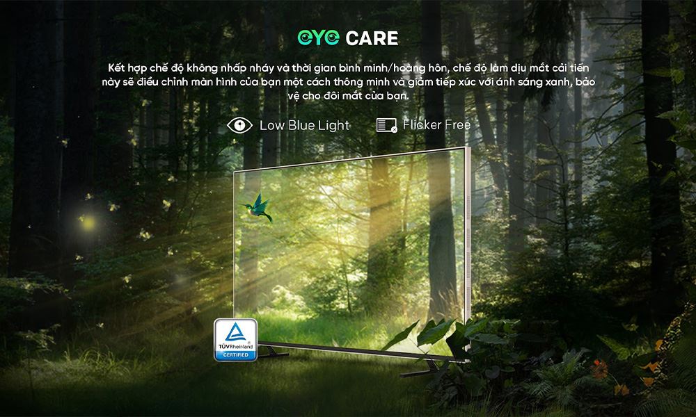 Google Tivi Coocaa 4K 65 inch 65LN7000G có tính năng bảo vệ mắt Eye Care giúp bảo vệ đôi mắt, cho trải nghiệm xem lâu dài thoải mái hơn 