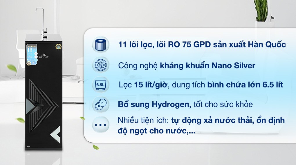 Cải thiện chỉ số TDS bằng Máy lọc nước RO Hydrogen Hòa Phát HPR526 11 lõi