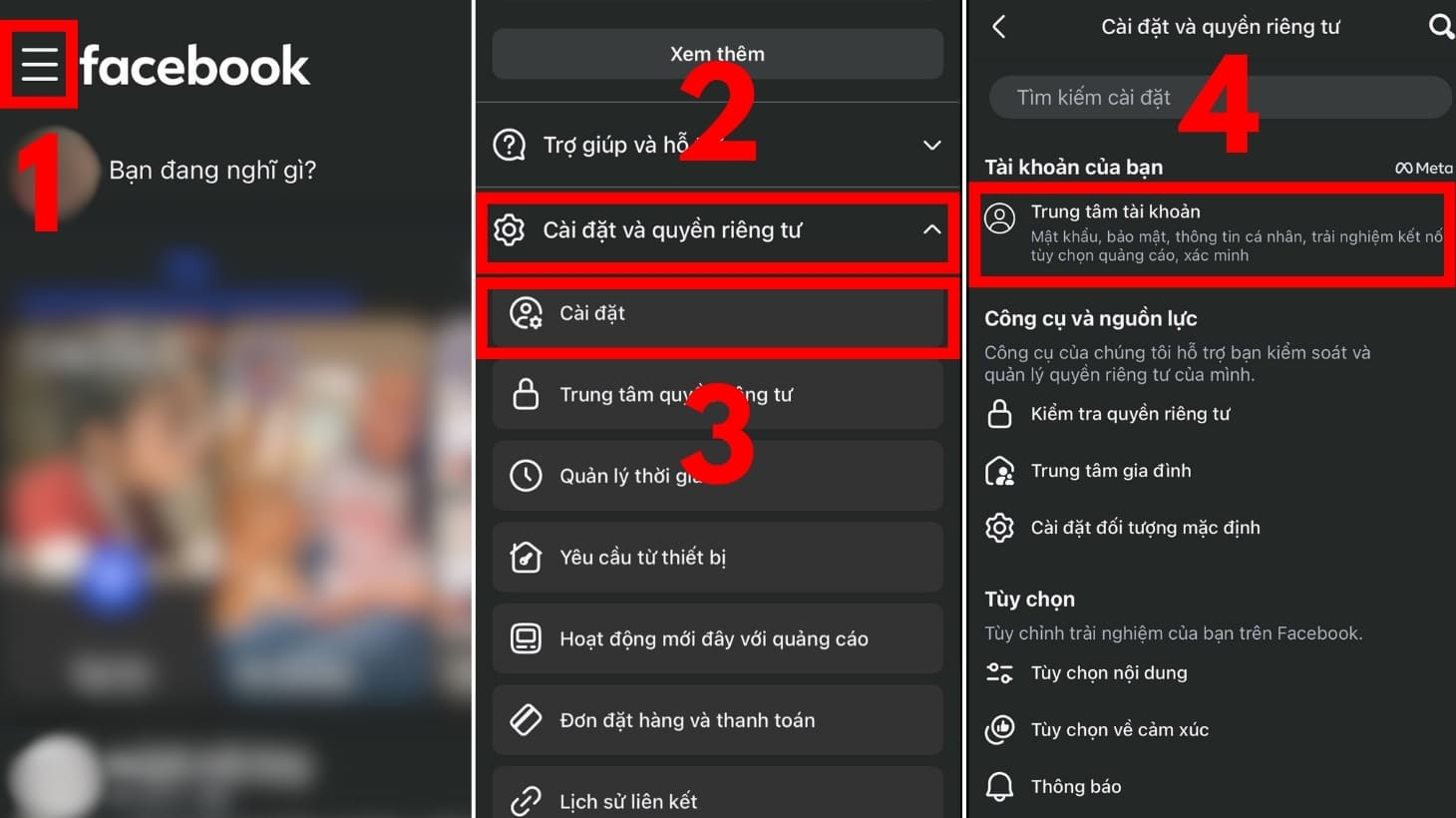 Vào Trung tâm tài khoản trên Facebook Cách đổi tên Facebook trên iPhone