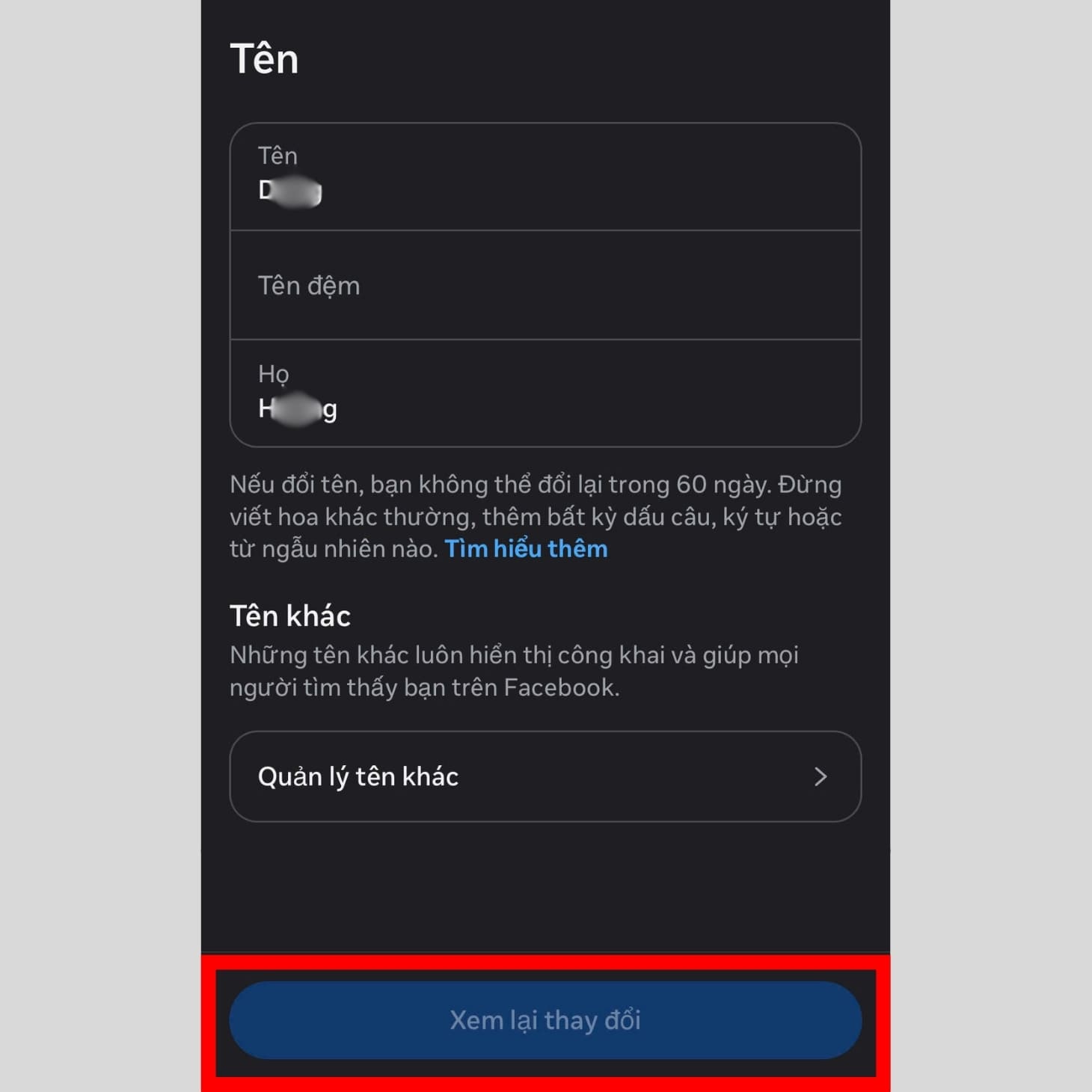 Xem lại thay đổi tên Facebook trên iPhone Đổi tên FB trên iPhone