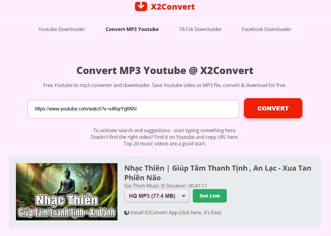 Sau khi dán link YouTube  vào và nhấn nút 