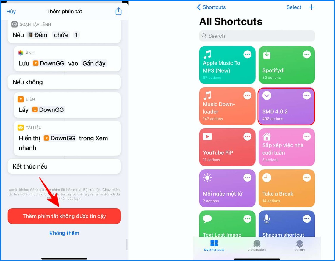 Thêm shortcut hỗ trợ tải YouTube
