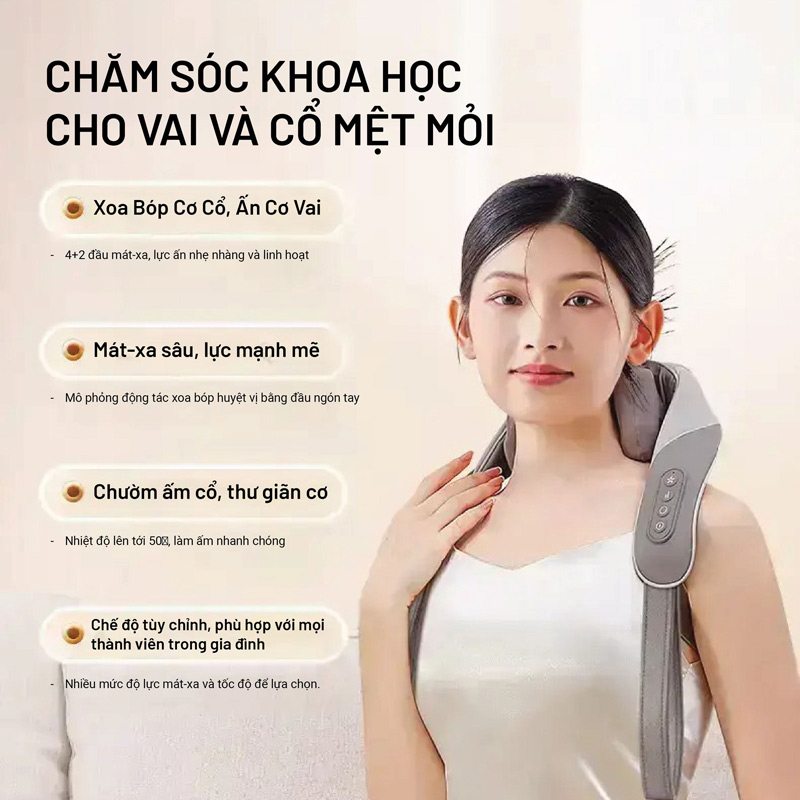 Máy massage cổ vai gáy Tech Love LF104A có thiết kế đeo vai với dây cầm và đai co giãn, giúp ôm sát vùng massage