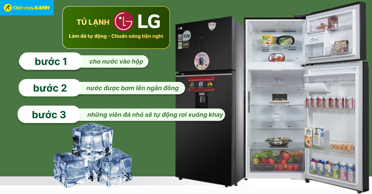 Quy trình làm đá tự động tiện lợi trên tủ lạnh LG