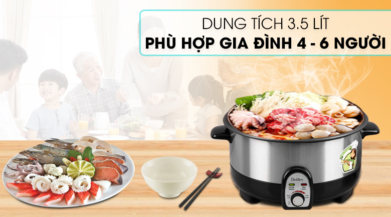 Nồi lẩu điện Delites CBR35-80 3.5 lít phù hợp cho gia đình từ 4 - 6 người