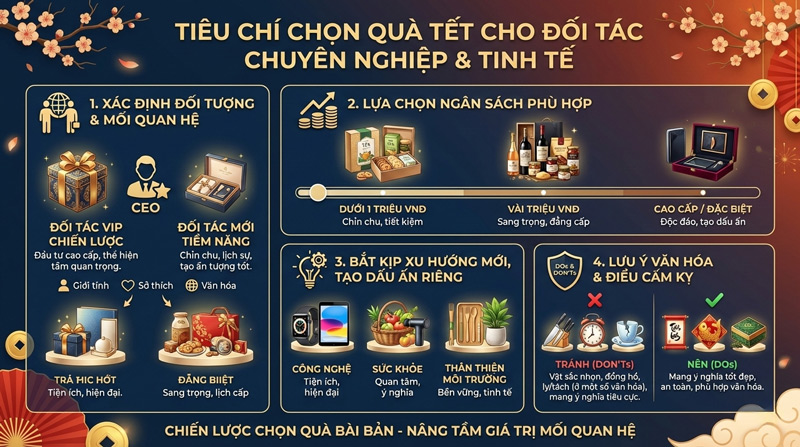 Chọn quà Tết cho đối tác cần đúng đối tượng, hợp ngân sách, bắt xu hướng và tôn trọng yếu tố văn hóa Chọn quà Tết cho đối tác cần đúng đối tượng, hợp ngân sách, bắt xu hướng và tôn trọng yếu tố văn hóa