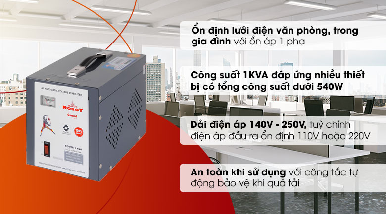 Trang bị thêm ổn áp Robot 1 pha 1KVA 140 để giúp ổn định nguồn điện gia đình