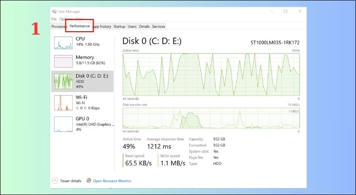 Bấm tổ hợp Ctrl + Shift + Esc để mở Task Manager