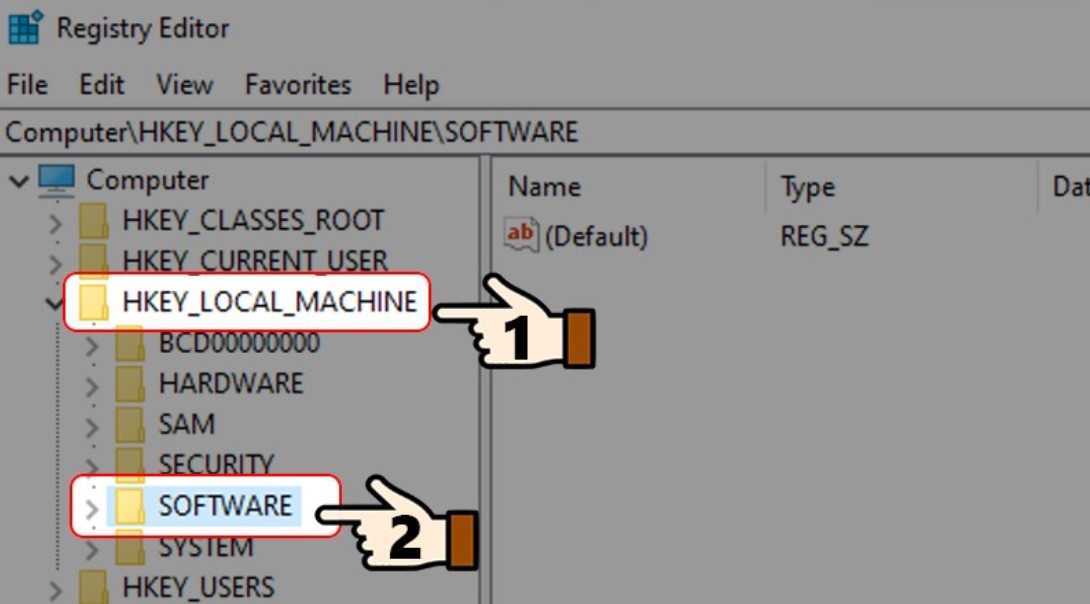 Nhấn chọn HKEY_LOCAL_MACHINE > Chọn tiếp SOFTWARE