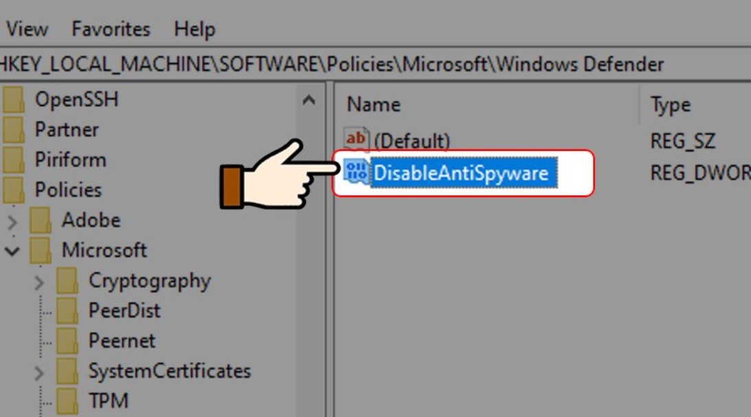 Đặt tên cho giá trị mới này là DisableAntiSpyware