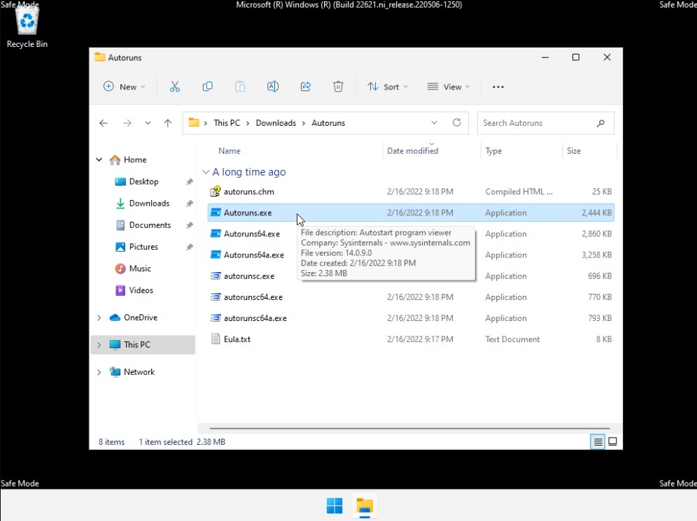 Giải nén và chạy file Autoruns.exe