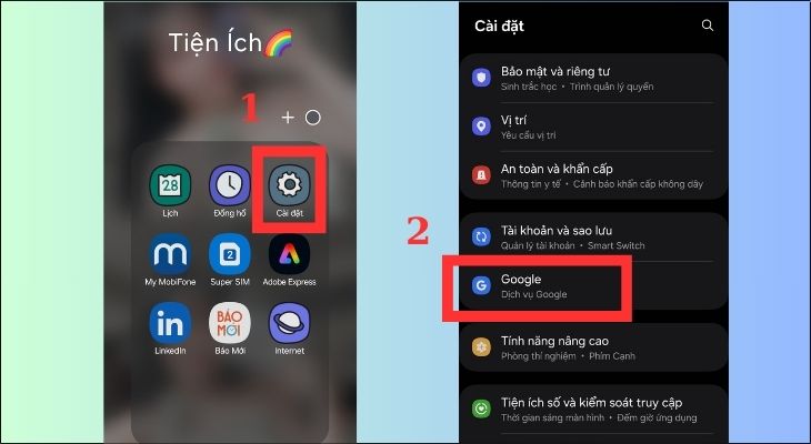 Vào phần Cài đặt và chọn mục Google