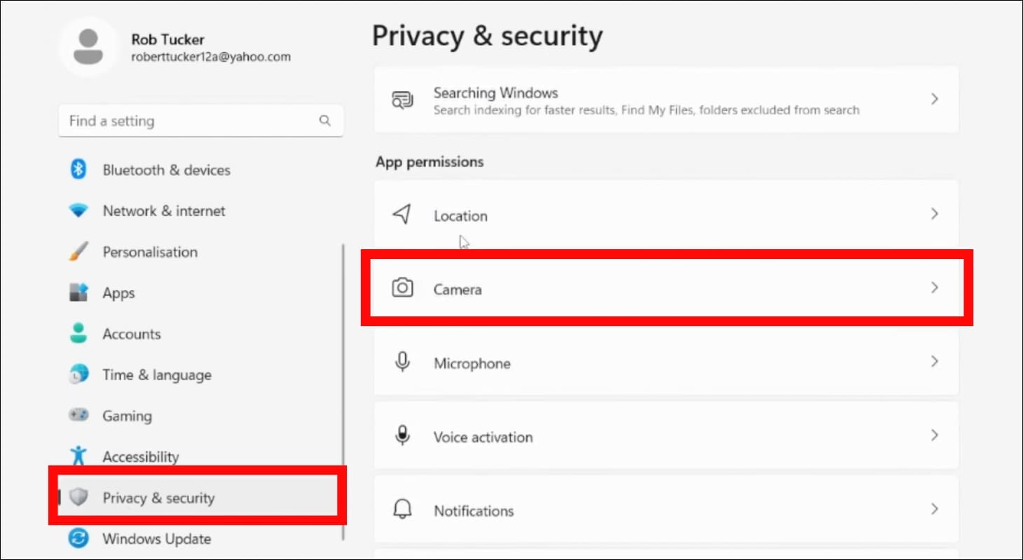 Chọn Privacy & Security