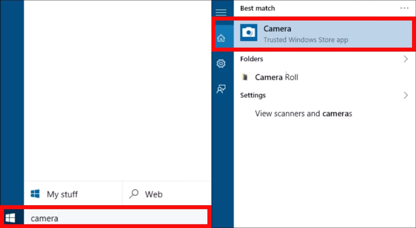 Truy cập ứng dụng Camera trên laptop Windows 10