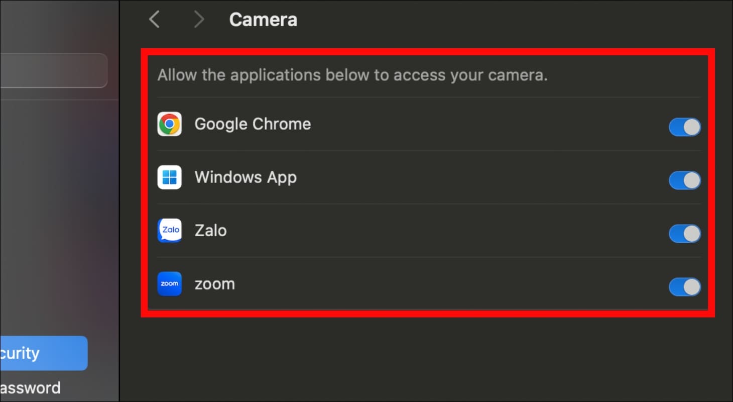 Cho phép các ứng dụng truy cập vào camera MacBook
