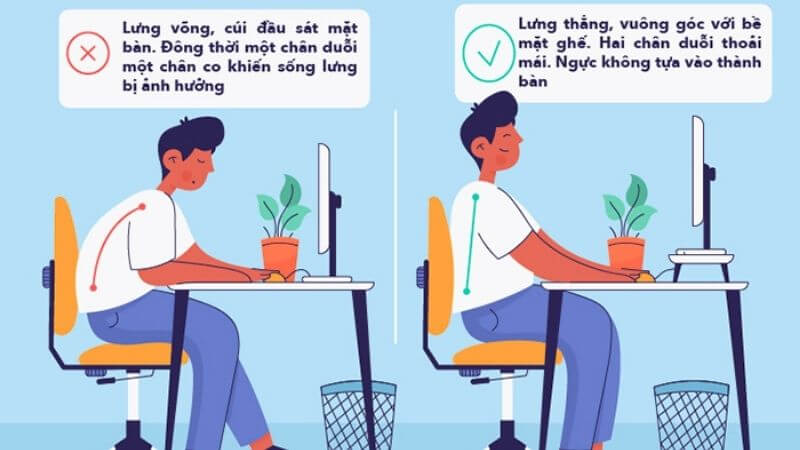 Tư thế ngồi thẳng lưng khi học là khi bạn ngồi với lưng dựa vào ghế, giữ cột sống thẳng tự nhiên