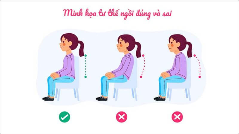 Minh họa tư thế để chân chạm đất khi ngồi