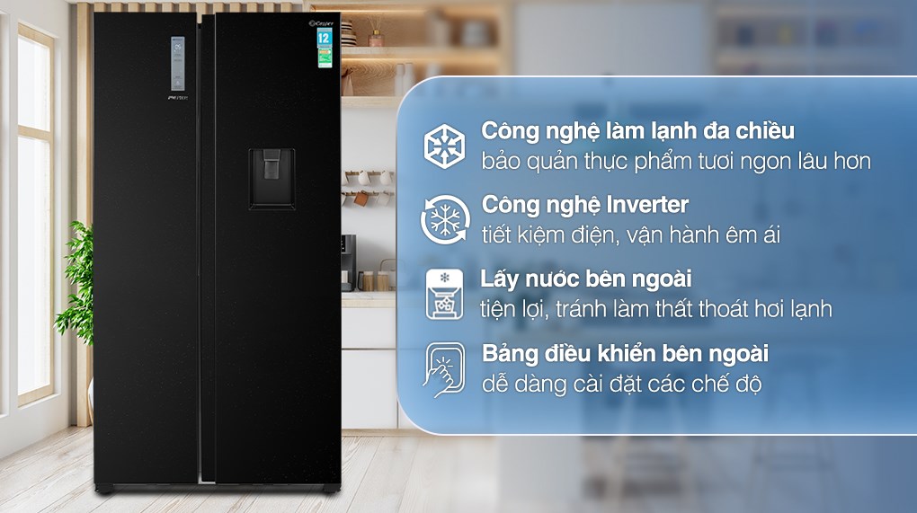 Tủ lạnh Casper Inverter 550 lít RS-570VBW làm lạnh đa chiều giúp thực phẩm tươi ngon