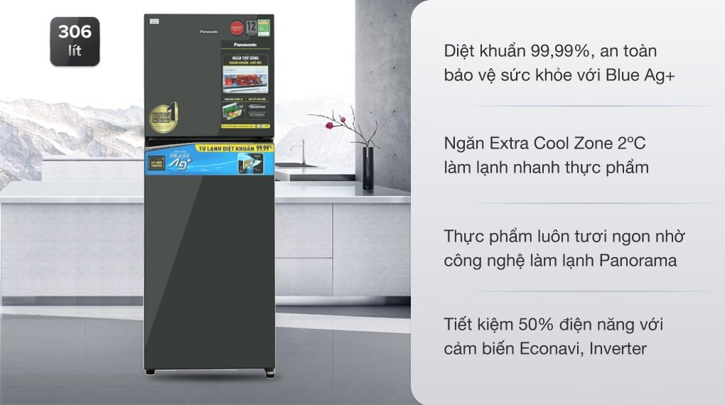 Tủ lạnh Panasonic Inverter 306 lít NR-TV341VGMV có dung tích lớn đáp ứng nhu cầu dự trữ thực phẩm