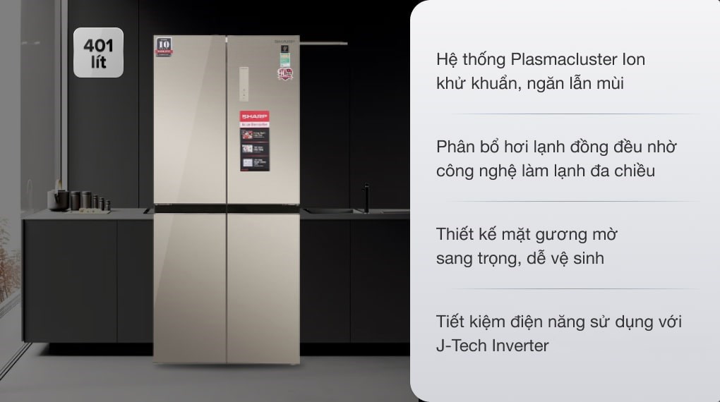 Tủ lạnh Sharp Inverter 401 lít SJ-FXP480VG-CH với tiện ích bảng điều khiển bên ngoài