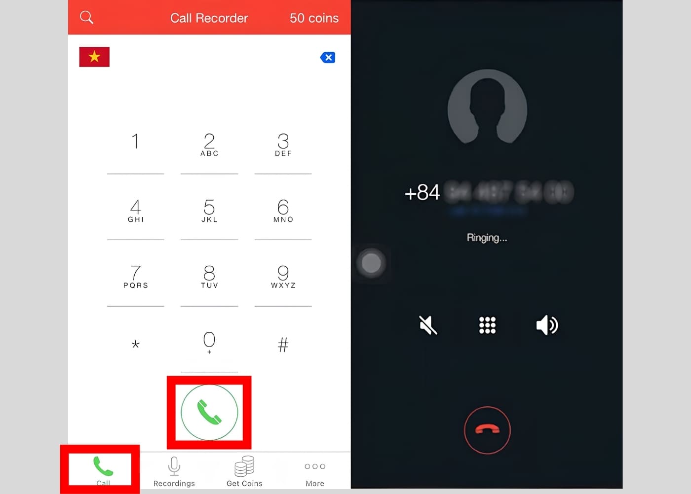 Thực hiện gọi tại mục Call của ứng dụng Phần mềm ghi âm cuộc gọi trên iPhone miễn phí