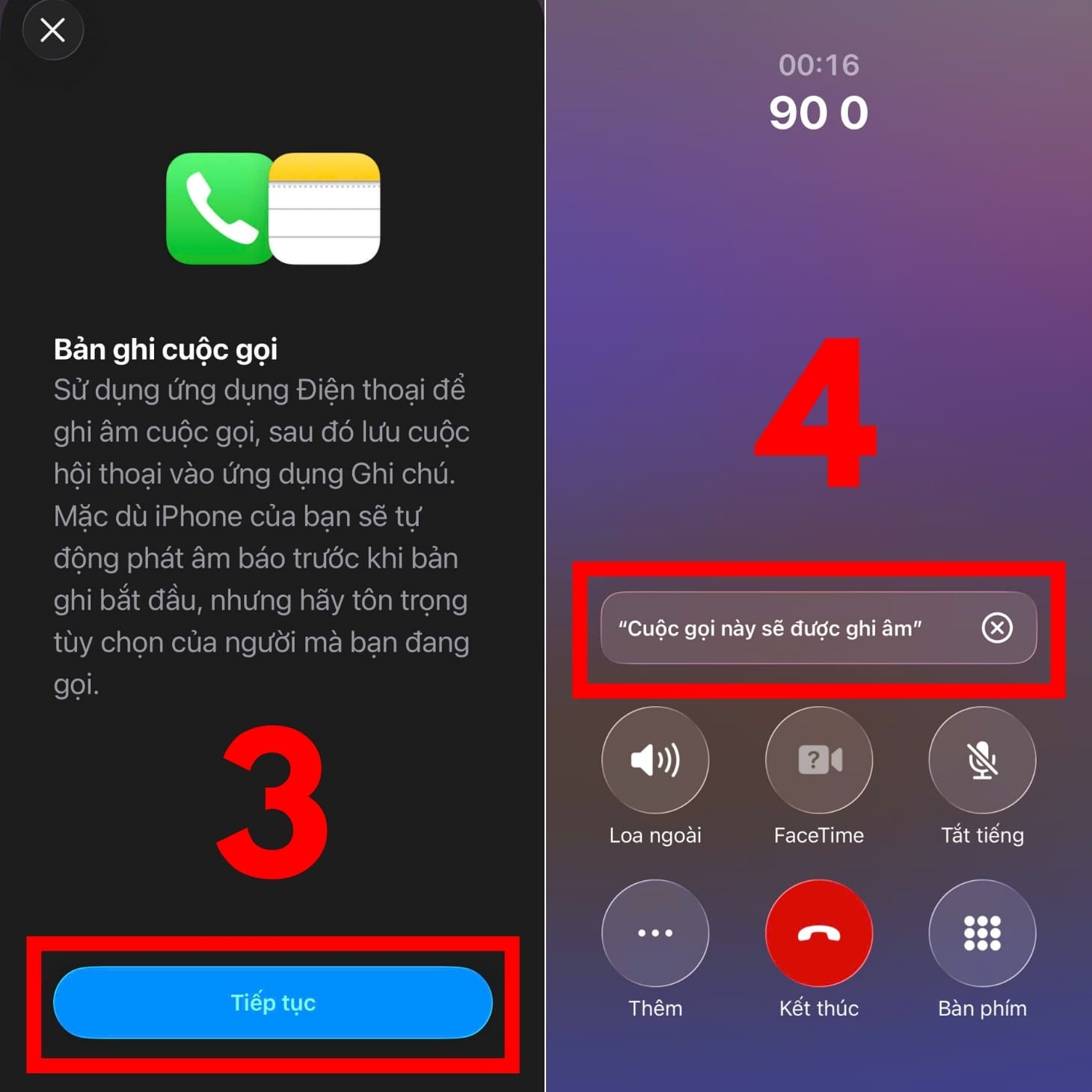 Chọn Tiếp tục để lưu bản ghi cuộc gọi vào phần Notes Cách ghi âm cuộc gọi trên iPhone mới nhất