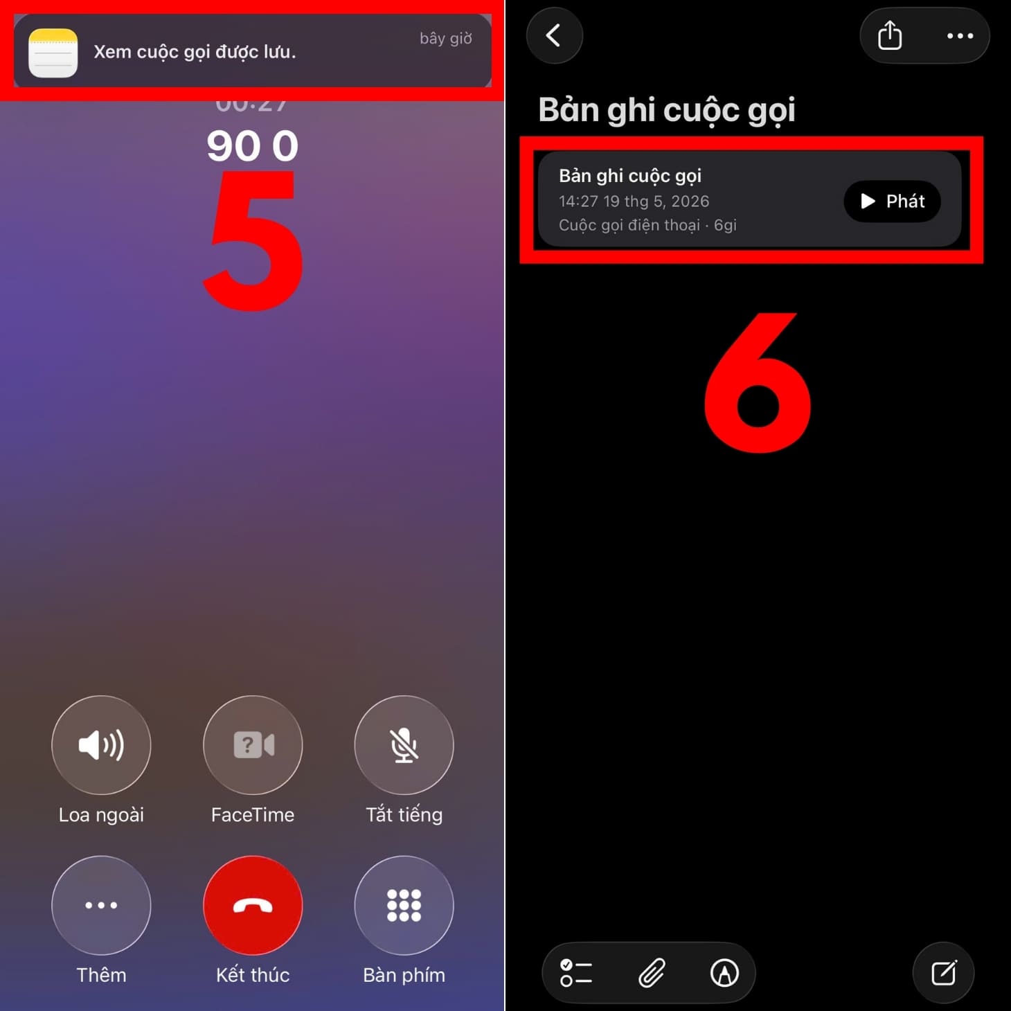 Chọn vào thông báo Xem bản ghi cuộc gọi trong phần Ghi chú Cách ghi âm cuộc gọi trên iPhone mới nhất