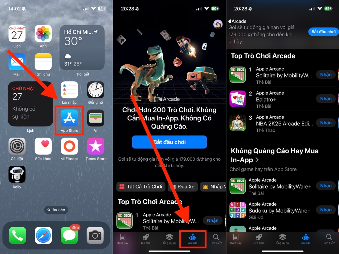 V&agrave;o App Store > Chọn tab Arcade