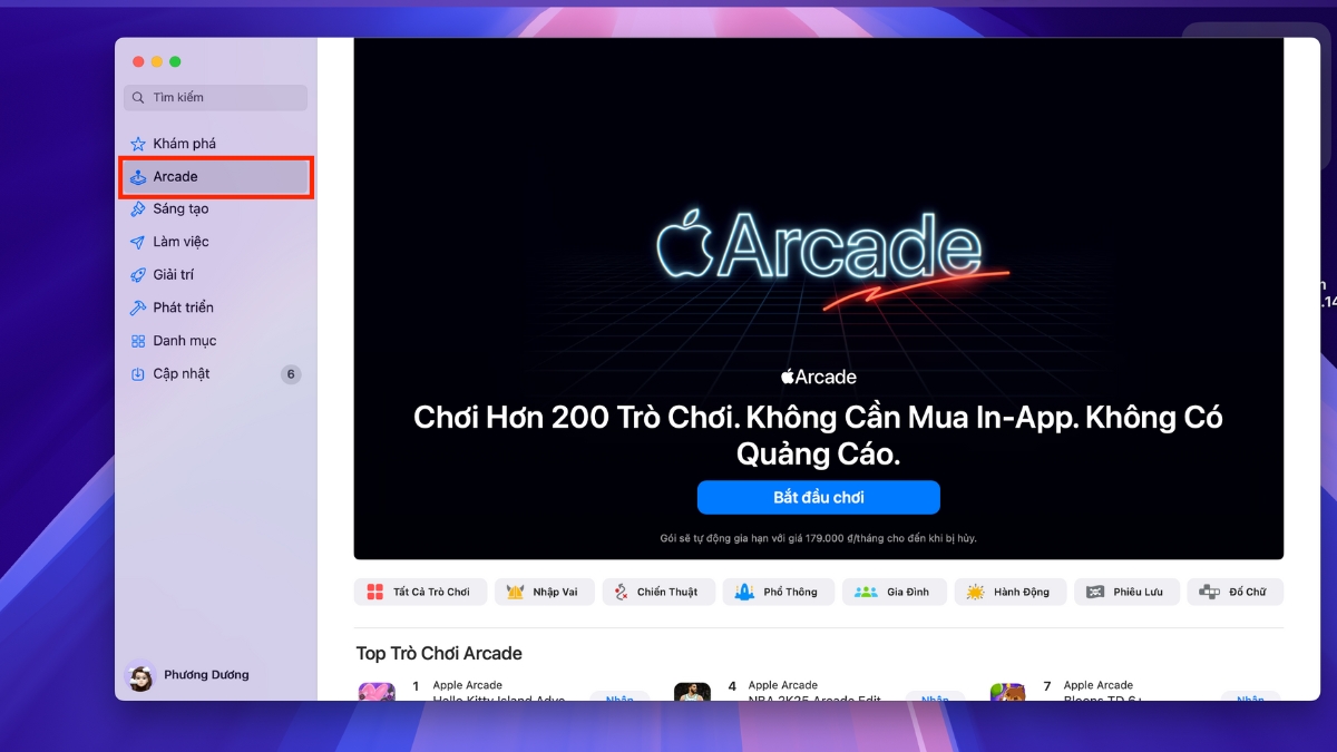 Chọn mục Arcade ở thanh b&ecirc;n > T&igrave;m v&agrave; tải game