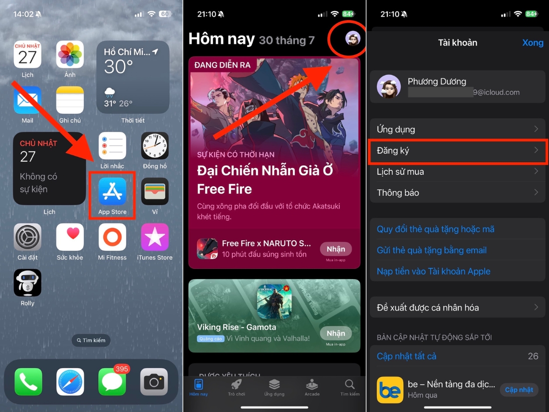 Nhấn v&agrave;o ảnh đại diện t&agrave;i khoản > Chọn Đăng k&yacute;