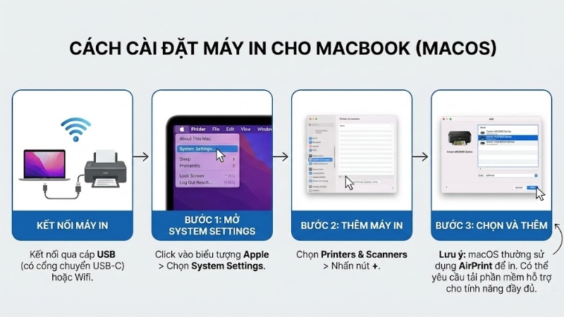 C&aacute;ch c&agrave;i đặt m&aacute;y in cho MacBook (macOS)