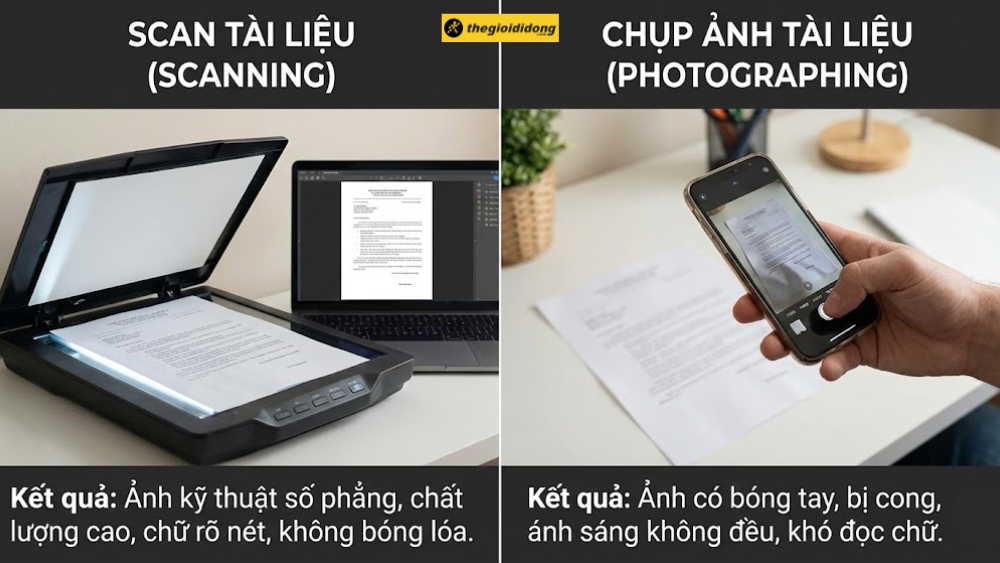 Ph&acirc;n biệt giữa scan v&agrave; chụp ảnh t&agrave;i liệu
