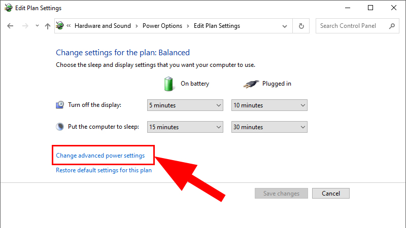 Chọn Change advanced power settings.